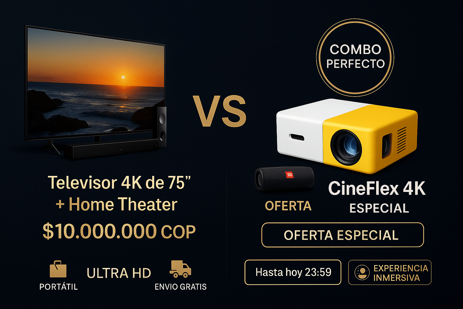 2 en 1 - Proyector Portátil CineFlex 4K +  JBL Flip 6 Regalo [Promoción hasta las 23:59] - Tienda SuaCalm